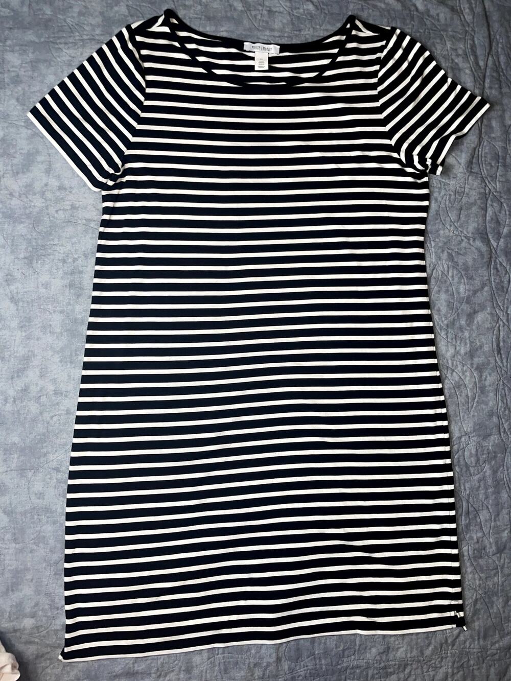 White House Black Market Black White Striped Scoop Neck T-Shirt Dress XL